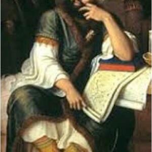 a painting of a man reading a book